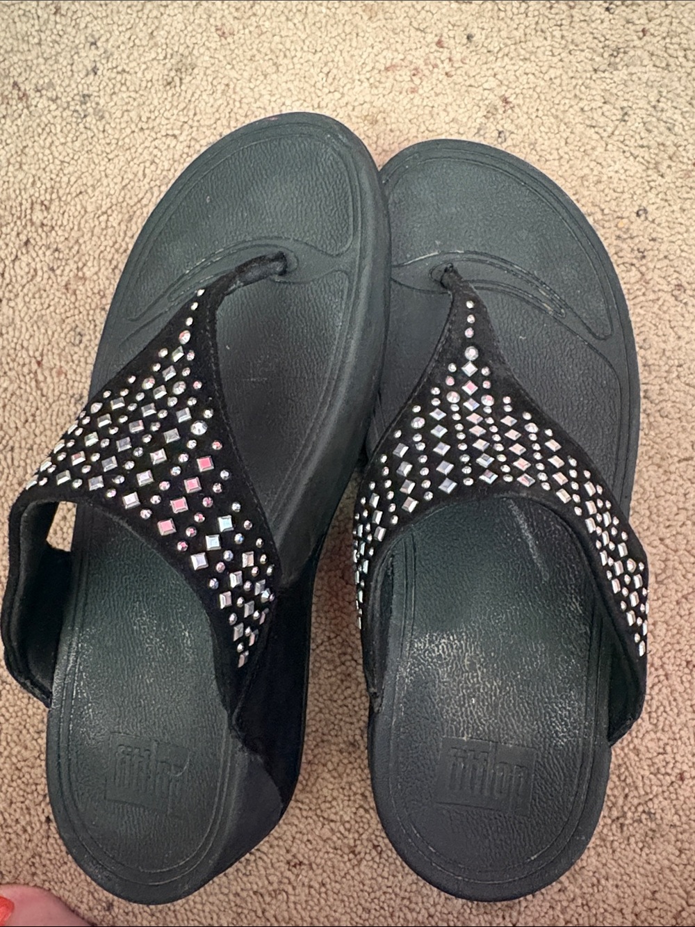 Fitflop Black Rhinestone Thong Sandals